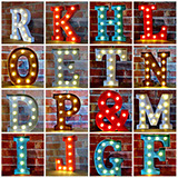 стальные буквы, буквы в ретро стиле, ретро буквы с лампочками, объемные буквы